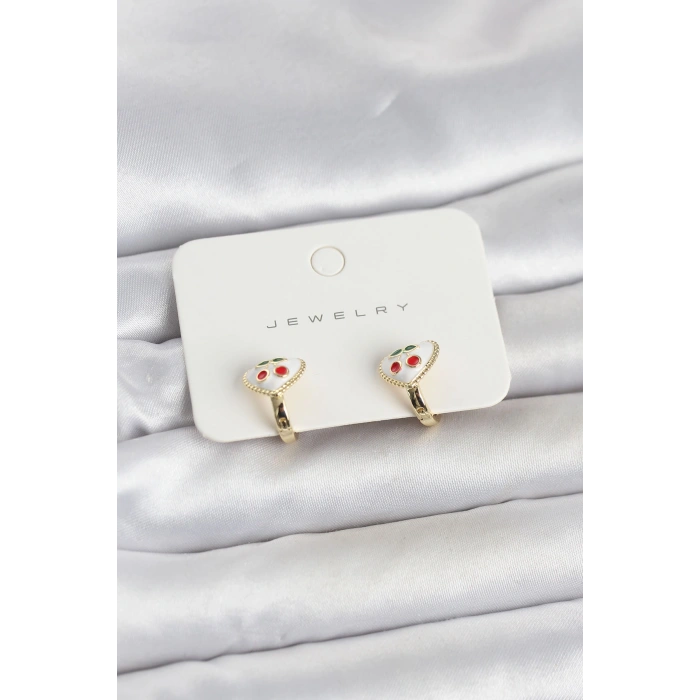 Pirinç Gold Renk Mineli Kalp Kiraz Model Çocuk Küpe