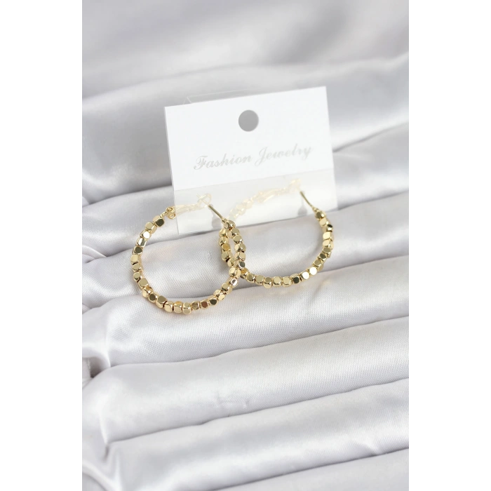 Pirinç Gold Renk Minimal Kare Halka Kadın Küpe