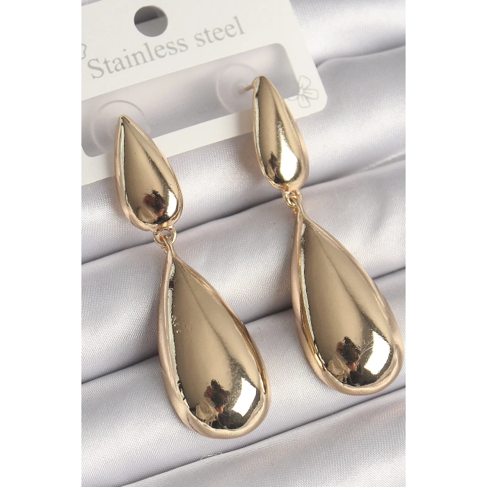 Pirinç Gold Renk Sallantı Damla Model Kadın Küpe