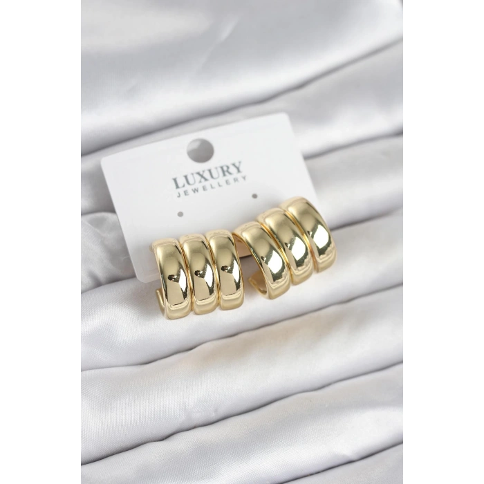 Pirinç Gold Renk Üçlü Görünüm Kadın Küpe