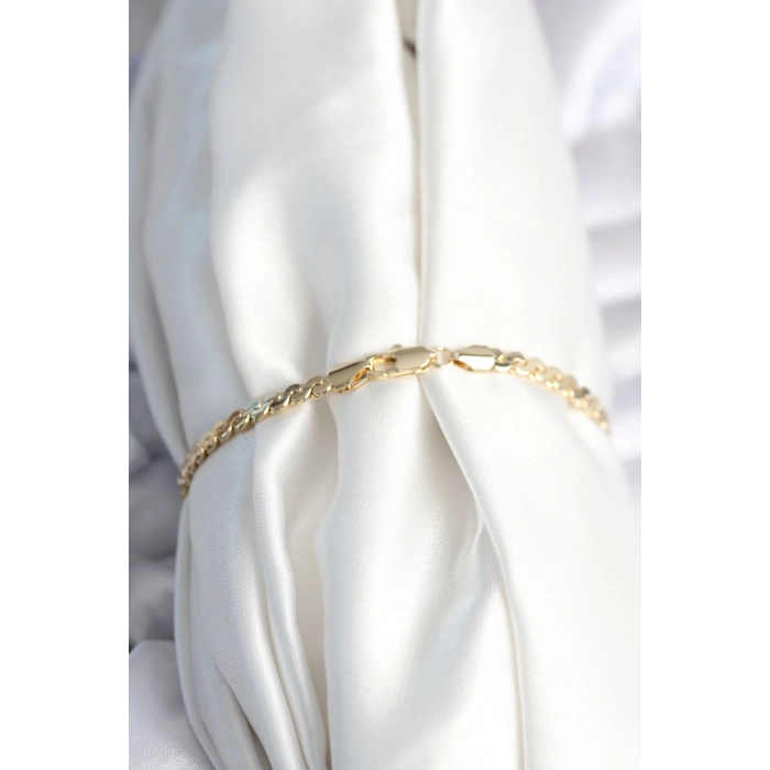 Pirinç Gold Renk Yassı Zincir Model Kadın Bileklik