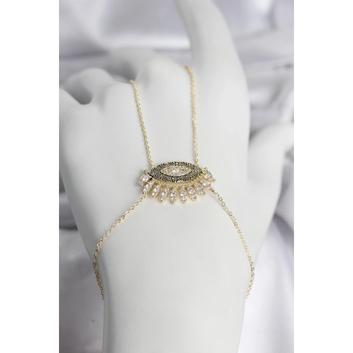 Pirinç Gold Renk Zirkon Taşlı Göz Model Kadın Şahmeran