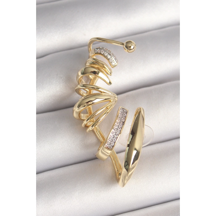 Pirinç Gold Renk Zirkon Taşlı Kıkırdak Küpe