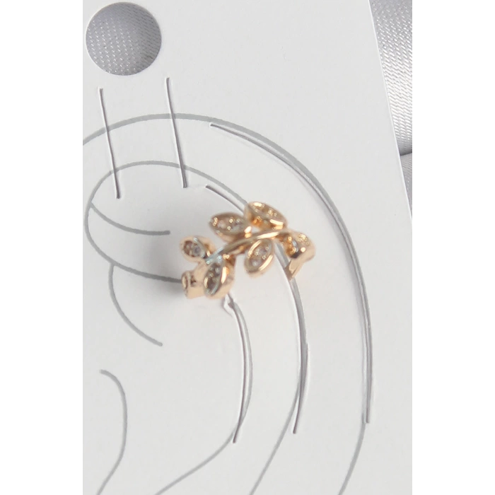 Pirinç Gold Renk Zirkon Taşlı Yaprak Model Kadın Kıkırdak Küpe
