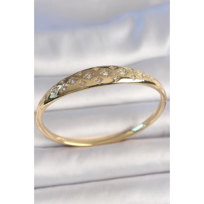 Pirinç Gold Renk Zirkon Taşlı Yıldız İşlemeli Kadın Kelepçe