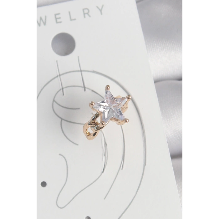 Pirinç Gold Renk Zirkon Taşlı Yıldız Model Kadın Kıkırdak Küpe