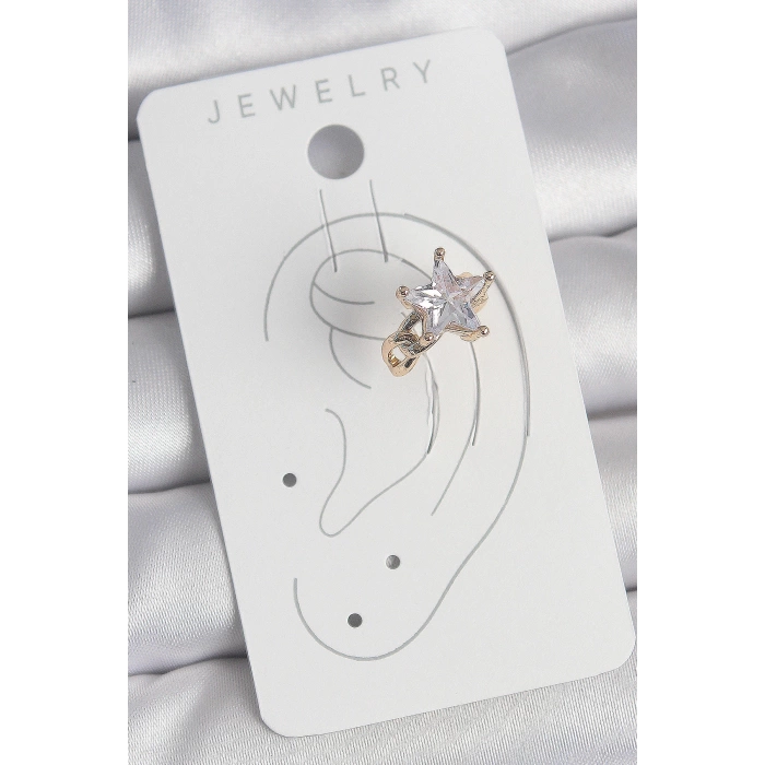 Pirinç Gold Renk Zirkon Taşlı Yıldız Model Kadın Kıkırdak Küpe