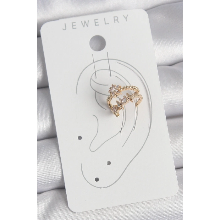 Pirinç Gold Renk Zirkon Taşlı Yıldız Model Kadın Kıkırdak Küpe