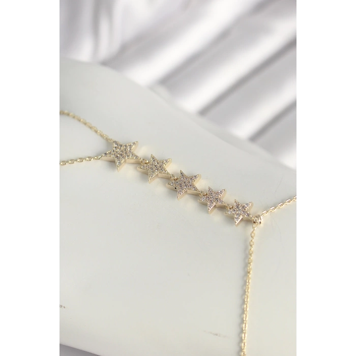 Pirinç Gold Renk Zirkon Taşlı Yıldız Model Kadın Şahmeran
