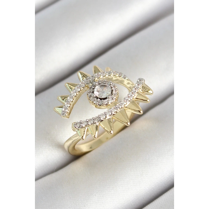 Pirinç Göz Figürlü Zirkon Taşlı Gold Renk Ayarlanabilir Kadın Yüzük