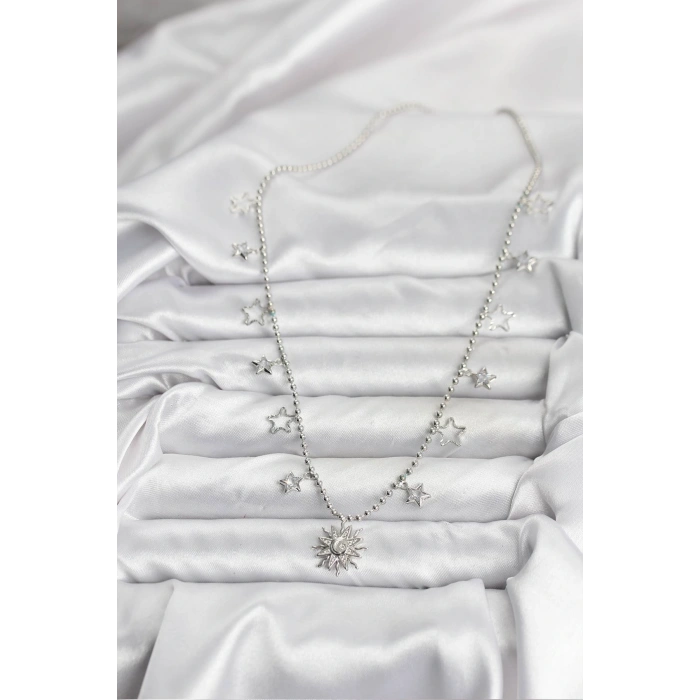 Pirinç Gümüş Renk Güneş Model Kadın Kolye