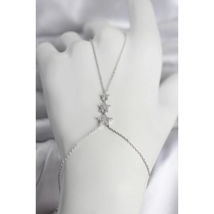 Pirinç Gümüş Renk Sıralı Yıldız Model Kadın Şahmeran