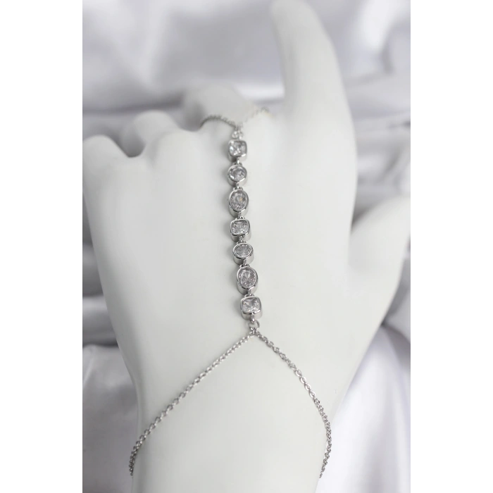 Pirinç Gümüş Renk Sıralı Zirkon Taşlı Kadın Şahmeran