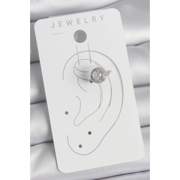 Pirinç Gümüş Renk Zirkon Taşlı Kadın Kıkırdak Model Küpe