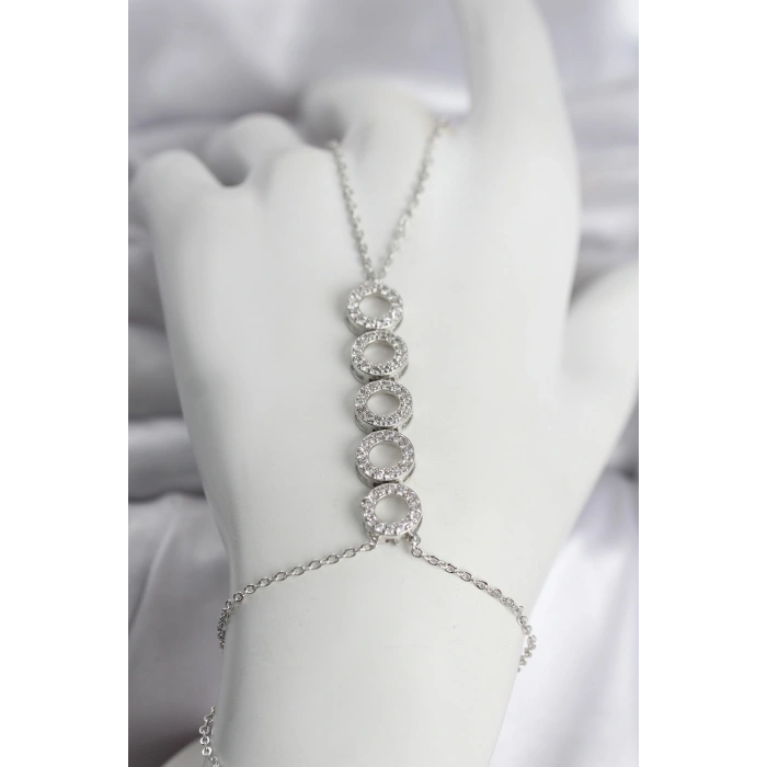 Pirinç Gümüş Renk Zirkon Taşlı Sıralı Halka Model Kadın Şahmeran