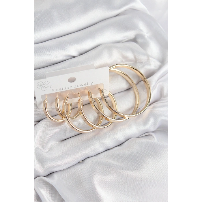 Pirinç Halka Model Gold Renk Kadın Set Küpe