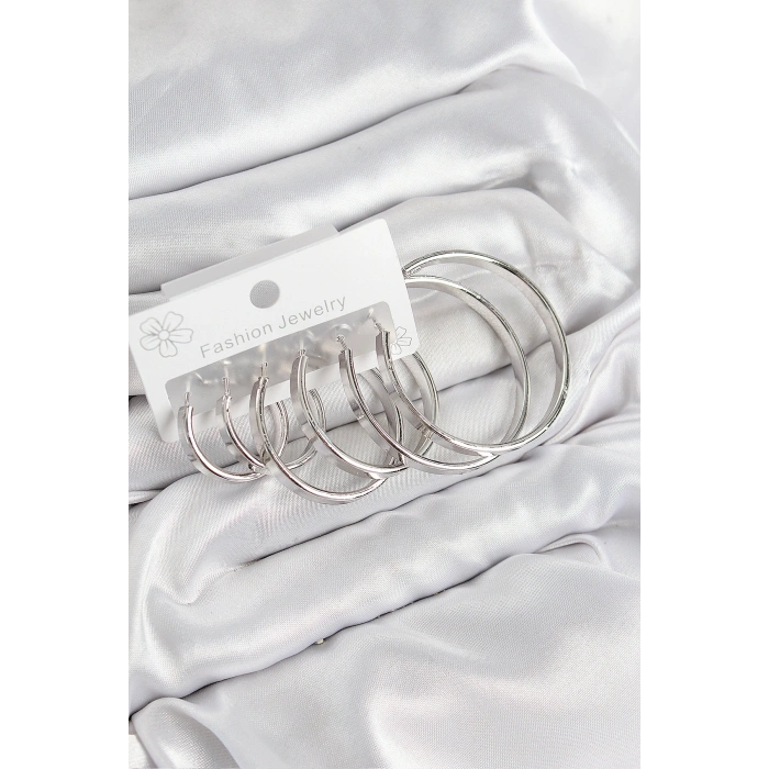 Pirinç Halka Model Gümüş Renk Kadın Set Küpe