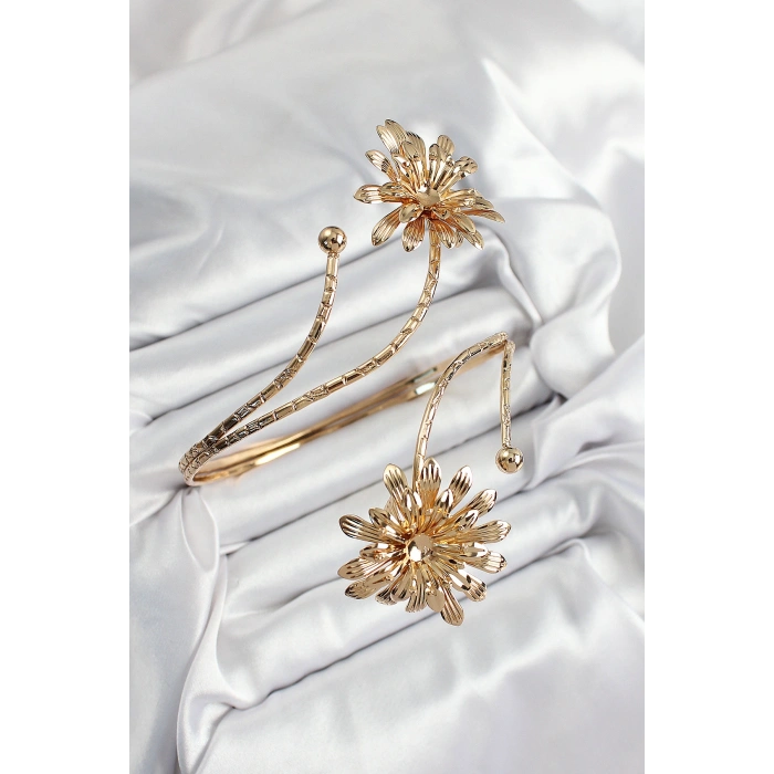 Pirinç Papatya Model Gold Renk Kadın Pazu Bileklik