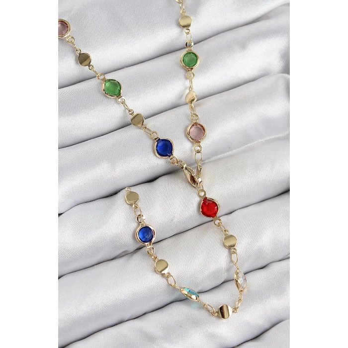 Pirinç Renkli Zirkon Taşlı Model Gold Renk Kadın Y Kolye