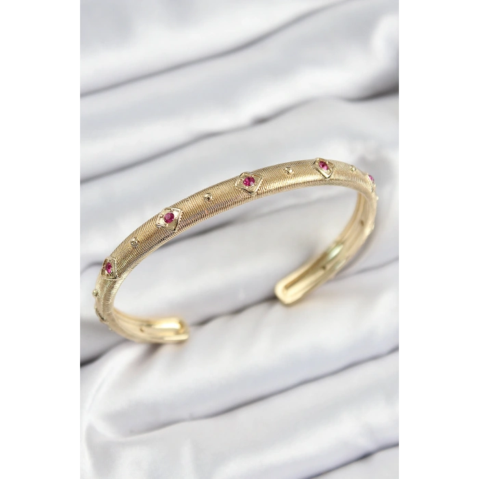 Pirinç Renkli Zirkon Taşlı Vintage Model Gold Renk Kadın Kelepçe