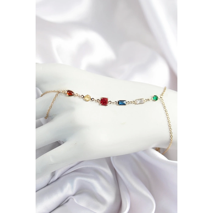 Pirinç Renkli Zirkon Taşlı Y Model Gold Renk Kadın Şahmeran