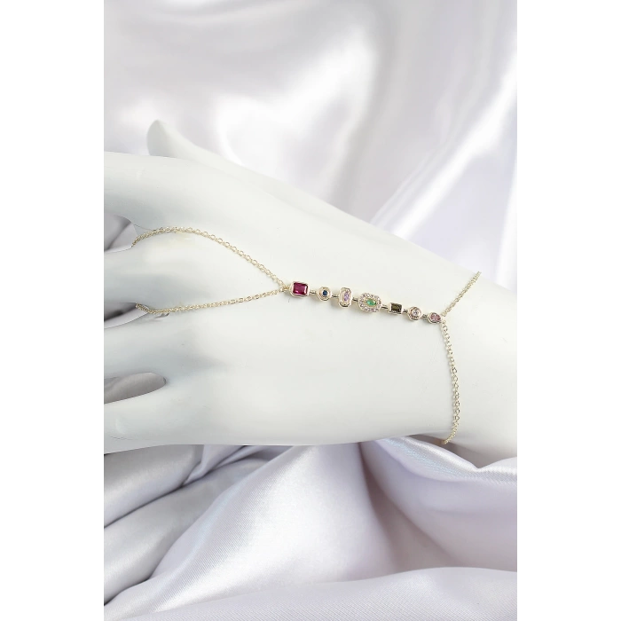 Pirinç Renkli Zirkon Taşlı Y Model Gold Renk Kadın Şahmeran