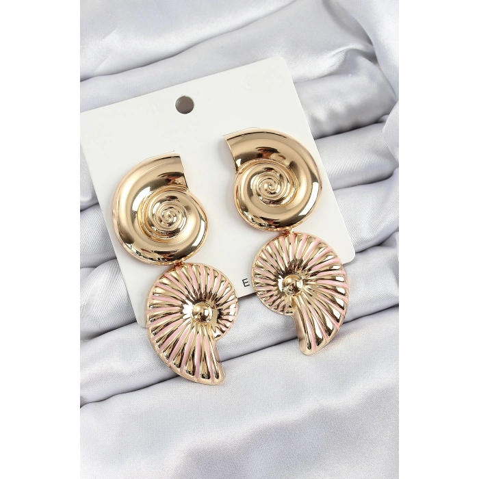Pirinç Sarmal Sallantılı Deniz Kabuğu Vintage Model Gold Renk Küpe