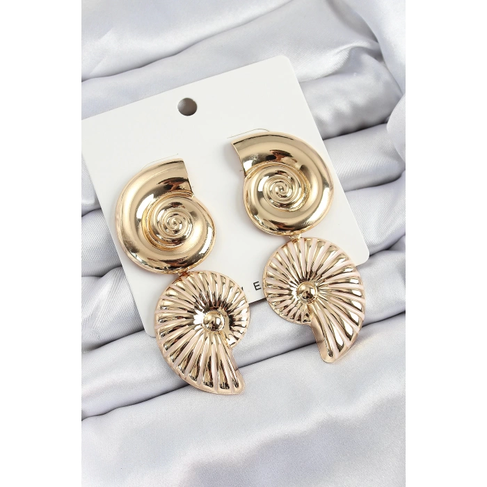 Pirinç Sarmal Sallantılı Deniz Kabuğu Vintage Model Gold Renk Küpe