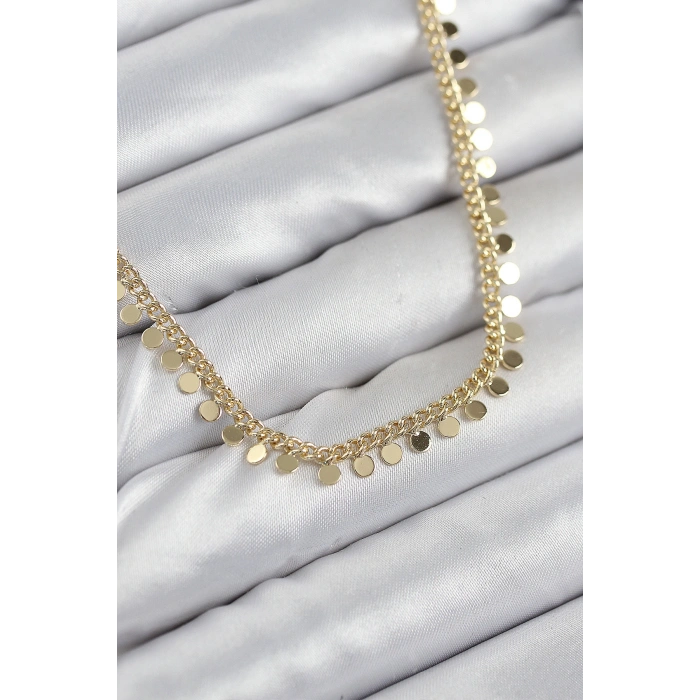 Pirinç Sıralı Pul Zincir Model Gold Renk Kadın Kolye