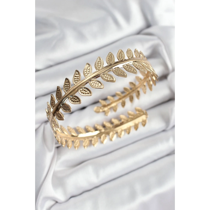 Pirinç Yaprak Model Gold Renk Kadın Pazu Bileklik