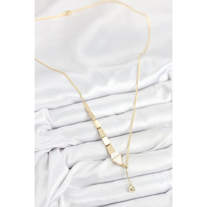 Pirinç Yılan Model Gold Renk Asansörlü Kadın Kolye