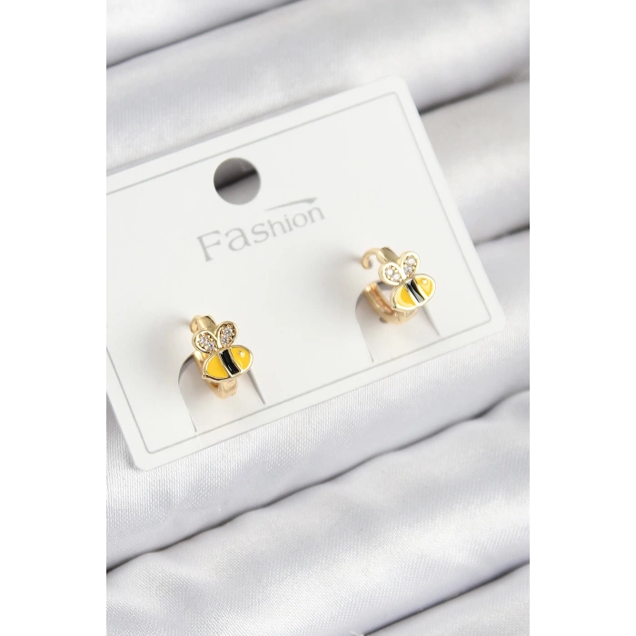 Pirinç Zirkon Taşlı Arı Model Gold Renk Çocuk Küpe