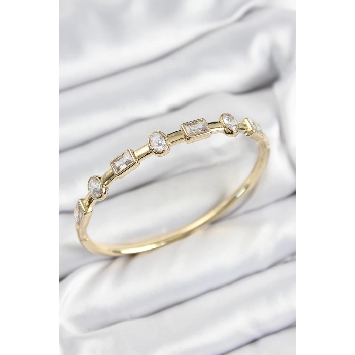 Pirinç Zirkon Taşlı Geometrik Model Model Gold Renk Kadın Kelepçe