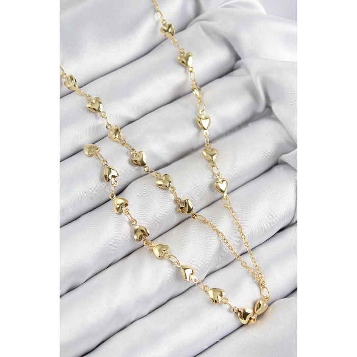 Pirinç Zirkon Taşlı Kalp Model Gold Renk Y Kolye