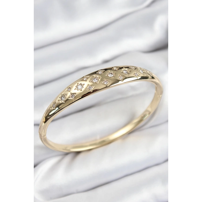 Pirinç Zirkon Taşlı Kutup Yıldızı Model Gold Renk Kadın Kelepçe