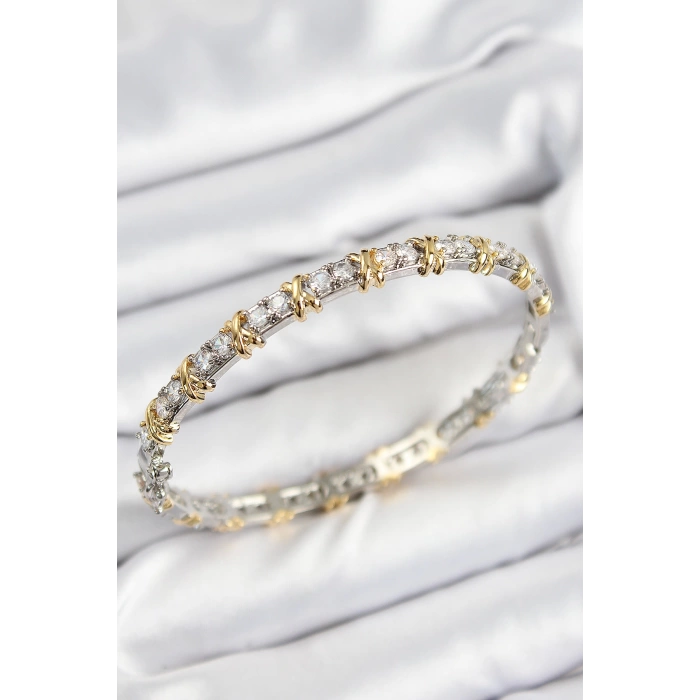 Pirinç Zirkon Taşlı XOXO Model Gümüş Ve Gold Renk Kadın Bileklik