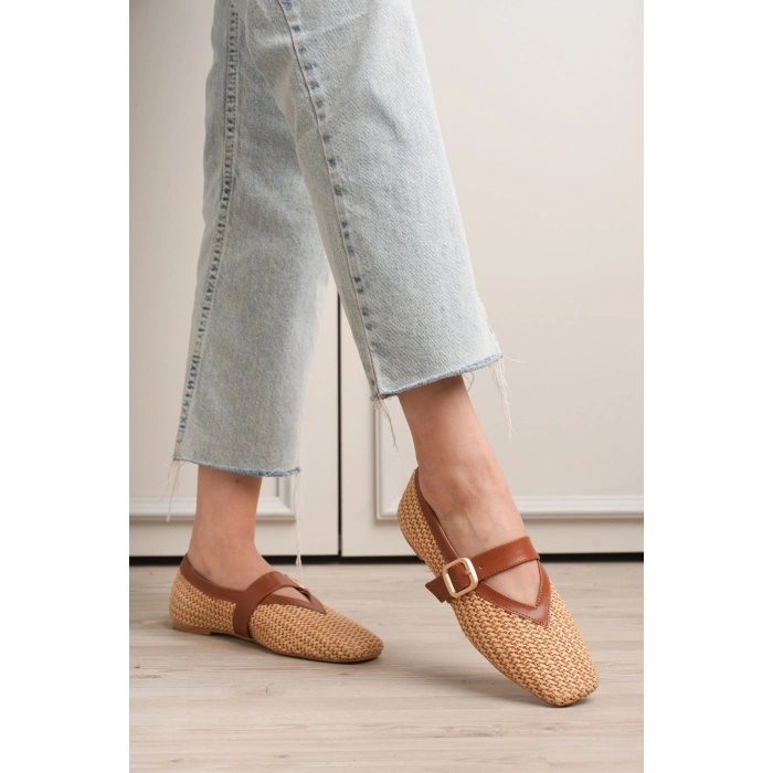 Ponti Taba Cilt Hasır Detaylı Babet Ayakkabı