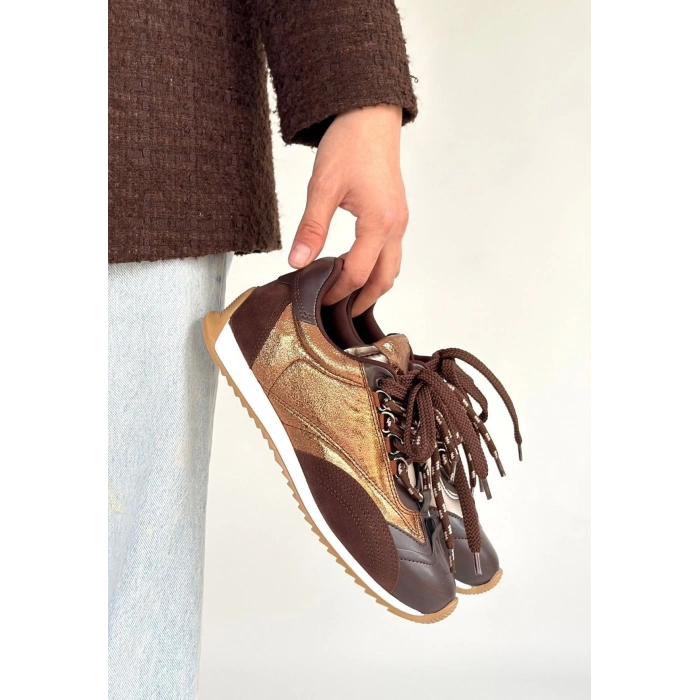 Reat Kahverengi Cilt Bağcıklı  Paraşüt Detaylı Spor Ayakkabı