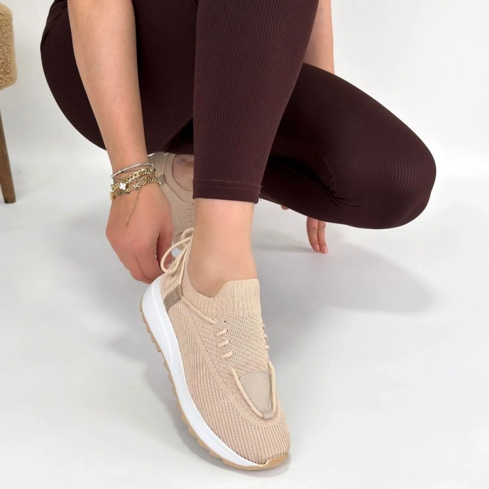 Renji Bej Triko Bağcıklı Spor Ayakkabı