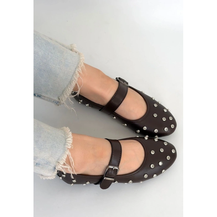 Ritta Kahverengi Cilt Kemerli Babet Ayakkabı