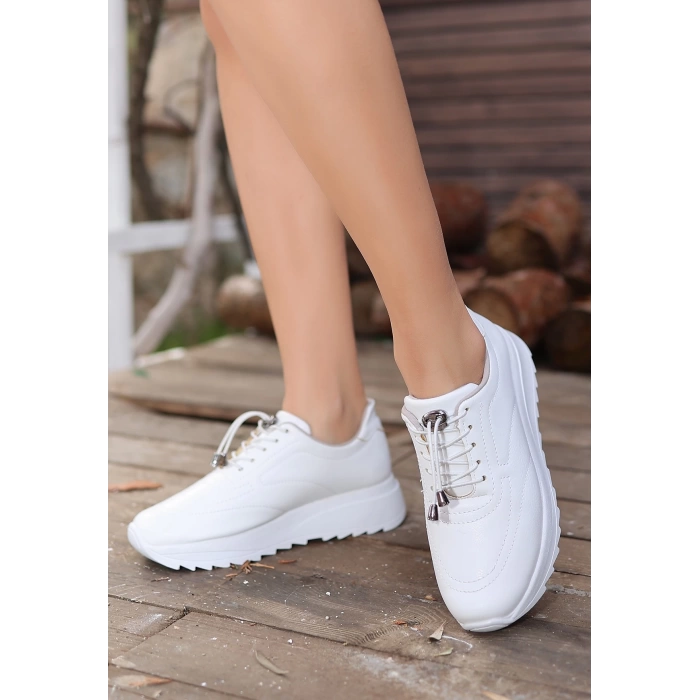 Romy Beyaz Cilt  Bağcıklı Spor Ayakkabı
