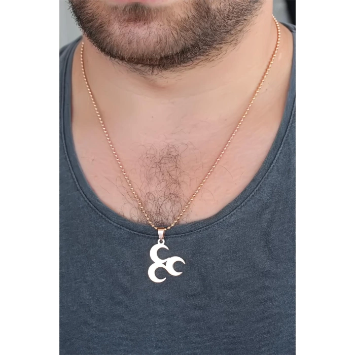 Rose Renk Metal 3 Hilal Figürlü Erkek Kolye
