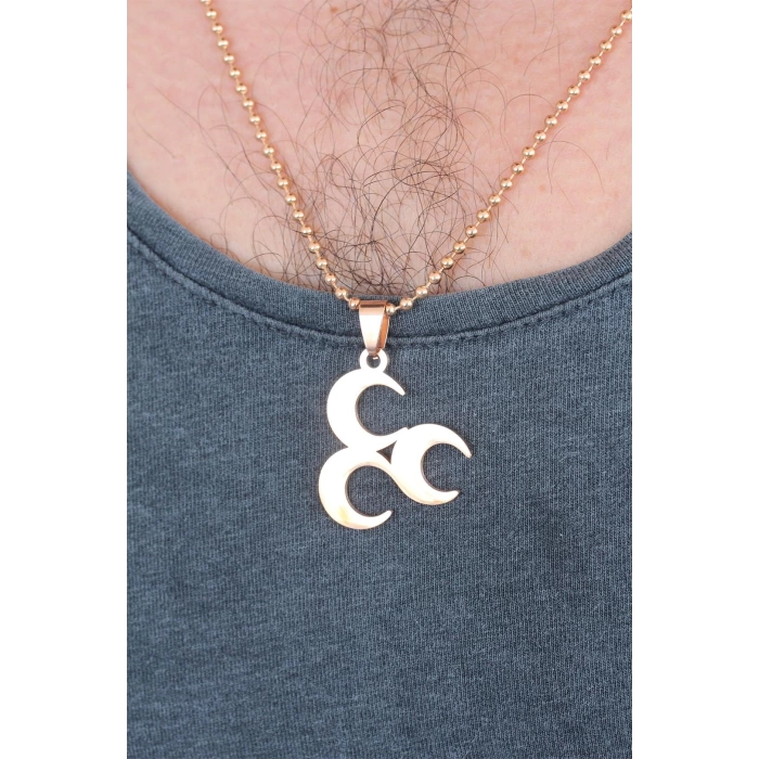 Rose Renk Metal 3 Hilal Figürlü Erkek Kolye