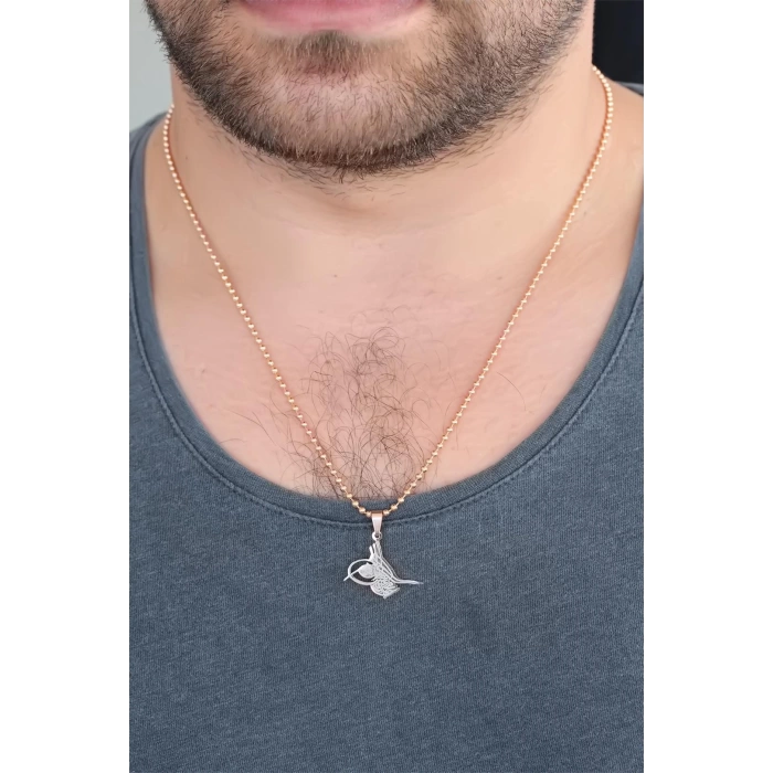 Rose Renk Metal Osmanlı Tuğra Figürlü Erkek Kolye