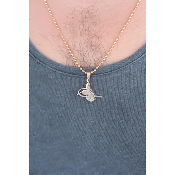 Rose Renk Metal Osmanlı Tuğra Figürlü Erkek Kolye