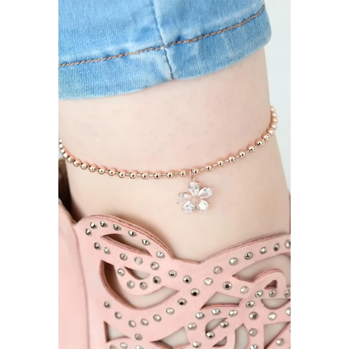 Rose Renk Top Zincirli Taşlı Çiçekli Hal Hal