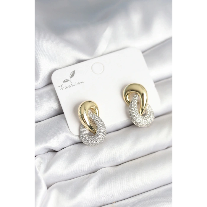 Sarmal Model Gold Gümüş Renk Pirinç Kadın Küpe