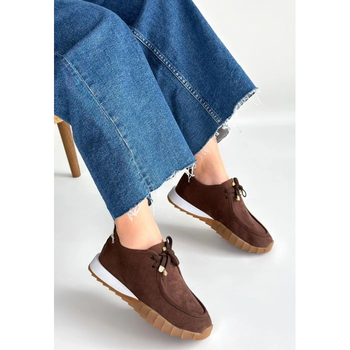 Sier Kahverengi Süet Bağcıklı Spor Ayakkabı