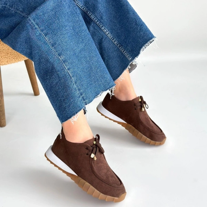 Sier Kahverengi Süet Bağcıklı Spor Ayakkabı