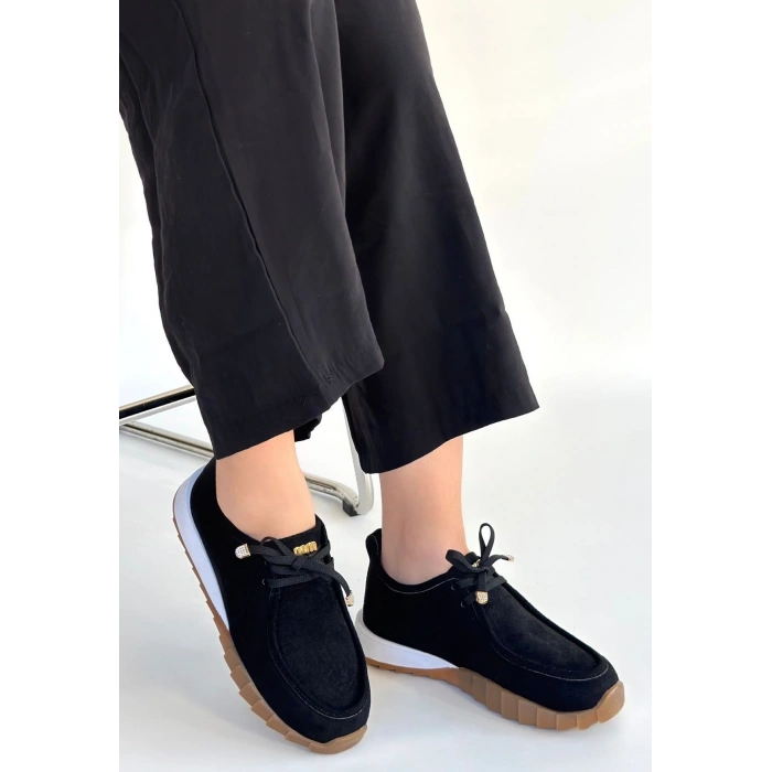 Sier Siyah Süet Bağcıklı Spor Ayakkabı